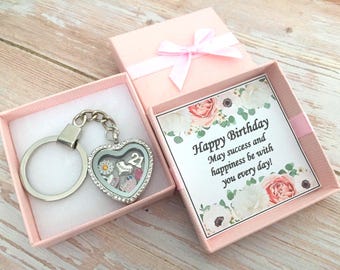 Personalised HAPPY BIRTHDAY Gifts Silver Locket Keyring 16th 21st 30th 40th Birthday gifts for her / Girls Gifts