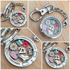 BIRTHDAY Gift Floating Memory Locket Keyring 16th 18th 21st 30th 40th ...
