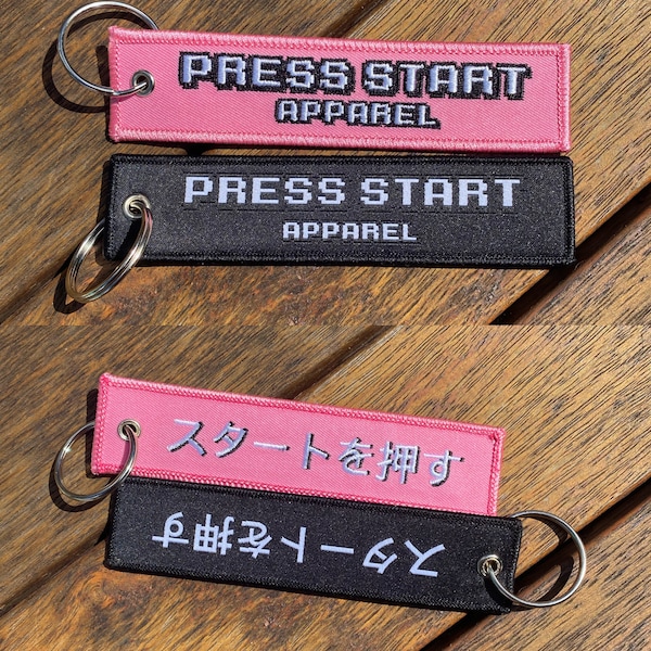 Katakana Key Tag | PRESS START APPAREL | Woven Jet Tag | Embroidered Jet Tag | Keyring | Anime | jdm