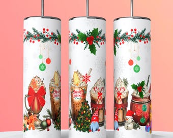 Christmas Cup tumblr wrap. Cute Christmas design for 20 oz Skinny Tumblr. PNG Digital File.