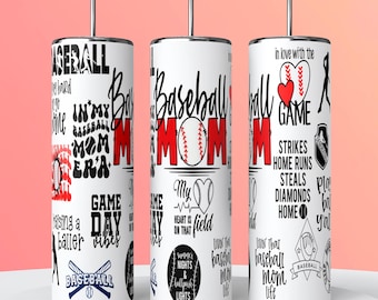 Baseball Mom 20 oz Skinny Tumbler Wrap Design. Perfect PNG design to show how enthusiastic and supportive a mom can be!