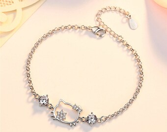 Charming Cute Kitty CZ Snowflake Bracelet with Silver Plating