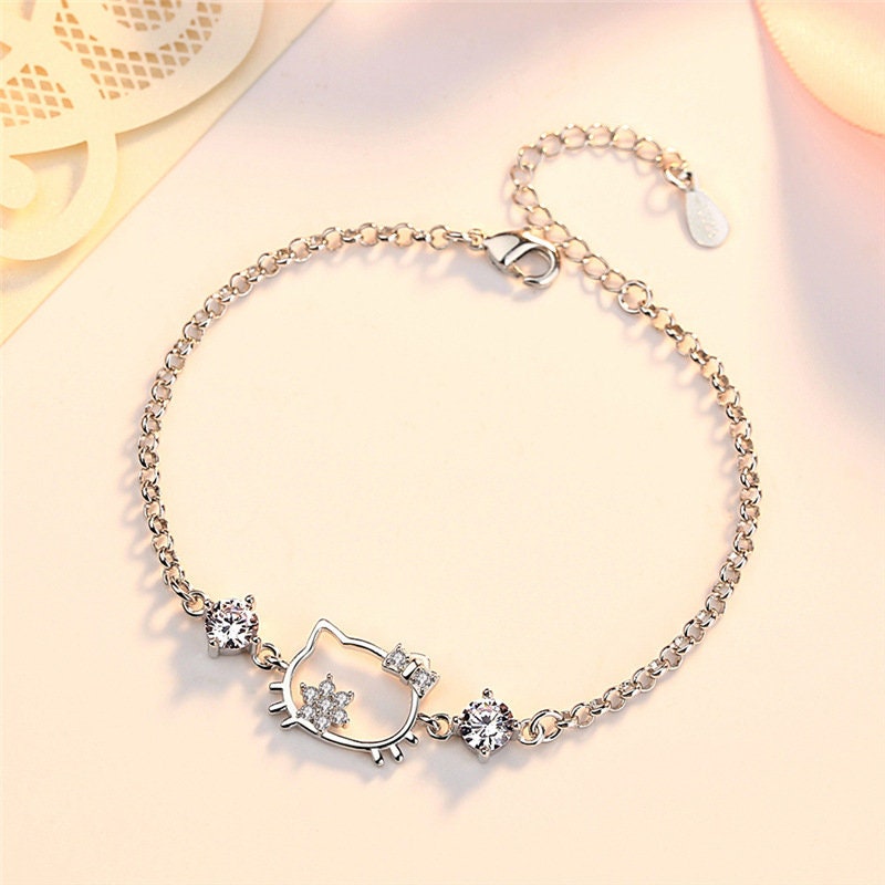 1pc Cute Hello Kitty Bracelet, Anime Cute Kitty White Beads Pendant DIY Bracelet Bangle, Trendy Jewelry, Jewels Accessories for Teen Girls,Temu