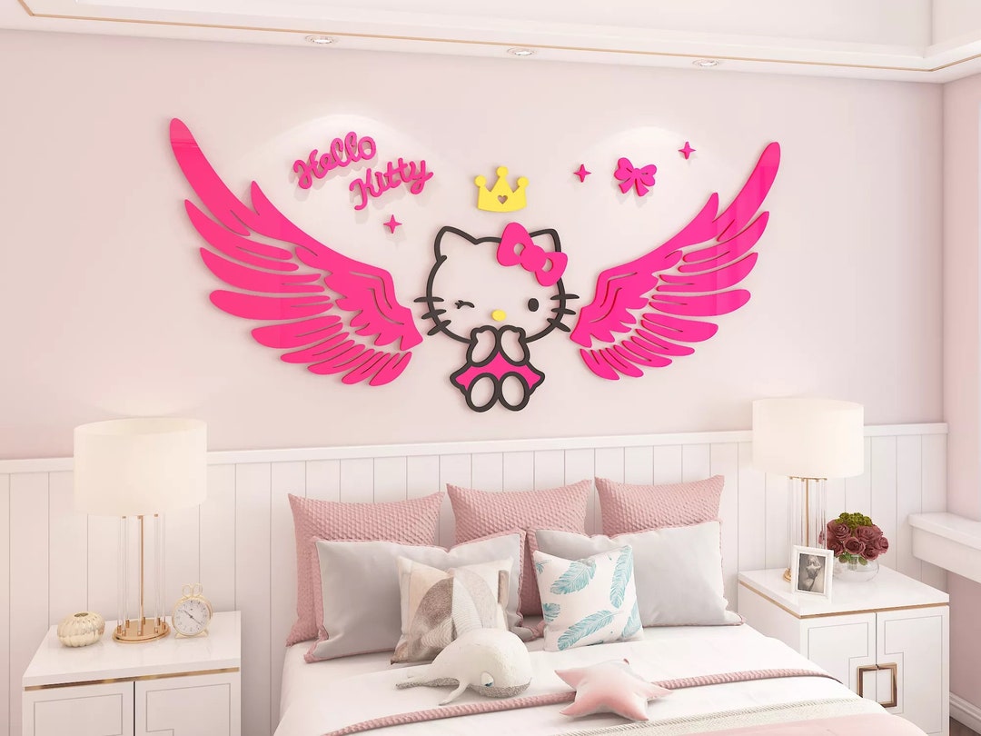 IMAKARA DIY Acrylic Kitty Kawaii Cute Pink Wall Room Decor Aesthetic Poster Wallpaper Sticker Set Bedroom Hello Girl Stuff Accessories (12.5 *
