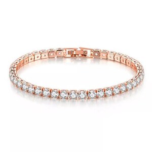 Classic 4mm CZ Tennis Bracelet Gold / Rose Gold / Silver Round Cut 3A ...