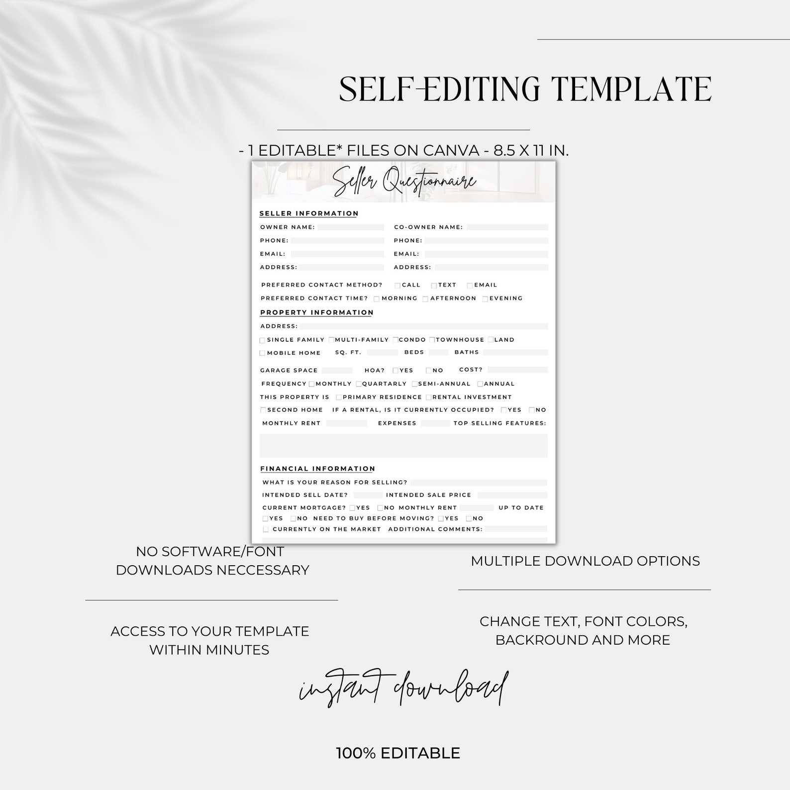 Seller Questionnaire, Seller Survey Questionnaire, Real Estate