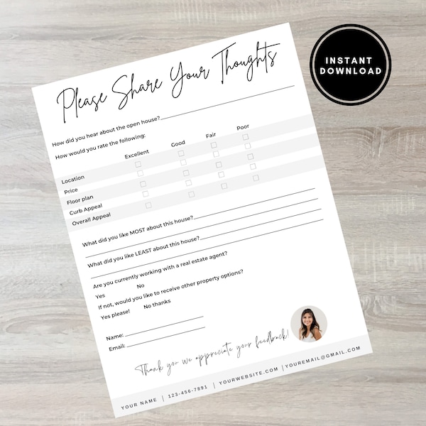 Open House Sign In Sheet PDFs, Feedback Forms, Welcome Signs | Real Estate Marketing Templates, Realtor Editable Forms, Canva, Listing Agent