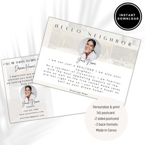 Real Estate Postcards, Realtor Hello Neighbor Card, Agent Farming Card, New listing marketing, Modern postcards, Editable, Canva, buy homes
