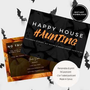 Real Estate Fall Postcard, Real estate marketing, Halloween Mailer, Realtor Farming Card, Real Estate Template, Realtor Prospecting, Canva