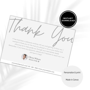 Minimalistic Real Estate Thank you Card template, modern real estate agent thank you postcard, editable in Canva, realtor content marketing
