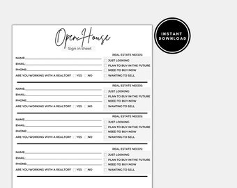 Open House Sign-In Sheets | Real Estate Printable | Real Estate Marketing | Open House | PDF | Instant Download