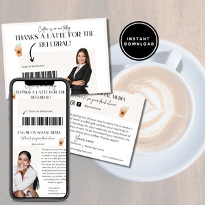 Thanks A Latte for The Referral, Real Estate Marketing, Farming Card, Coffee Gift Card, Neighborhood Listing Agent, Modern Postcard