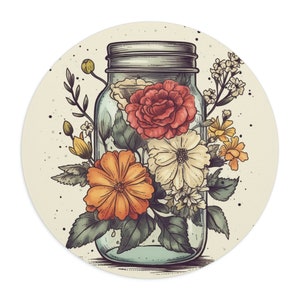 Flower Filled Mason Jar Mouse Pad, Jar with Flowers Mousepad