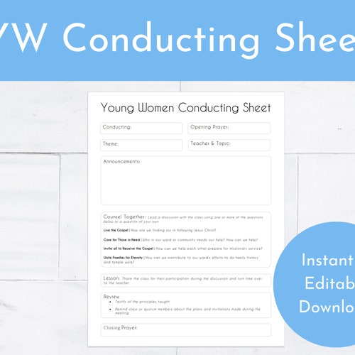 Young Women Conducting Sheet YW Editable Instant Download Etsy