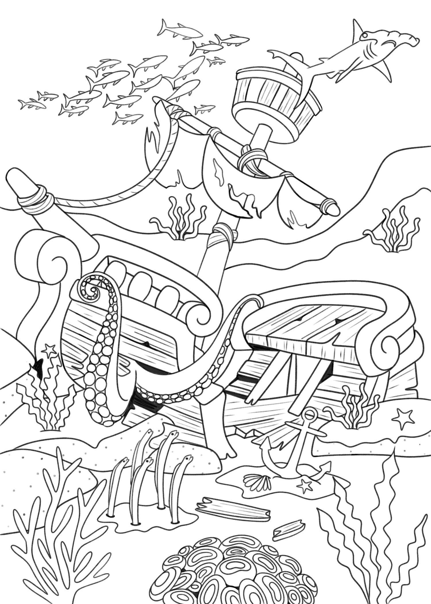 Sunken Ship Color Page - Etsy