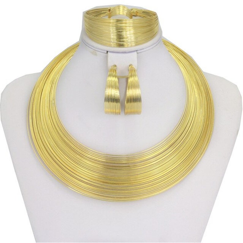 4 Pcs Dubai Gold Necklace Ring Bracelet Earrings Jewelry Set  image 8