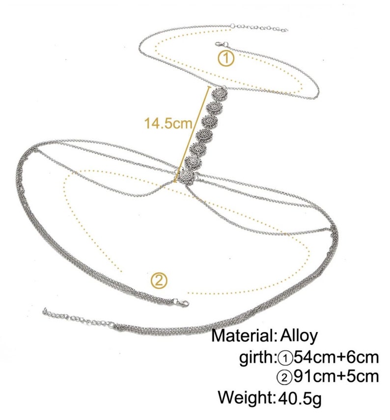 8-Ring Golden Body Chain Layered Sexy Gold Tassels Fashion image 10