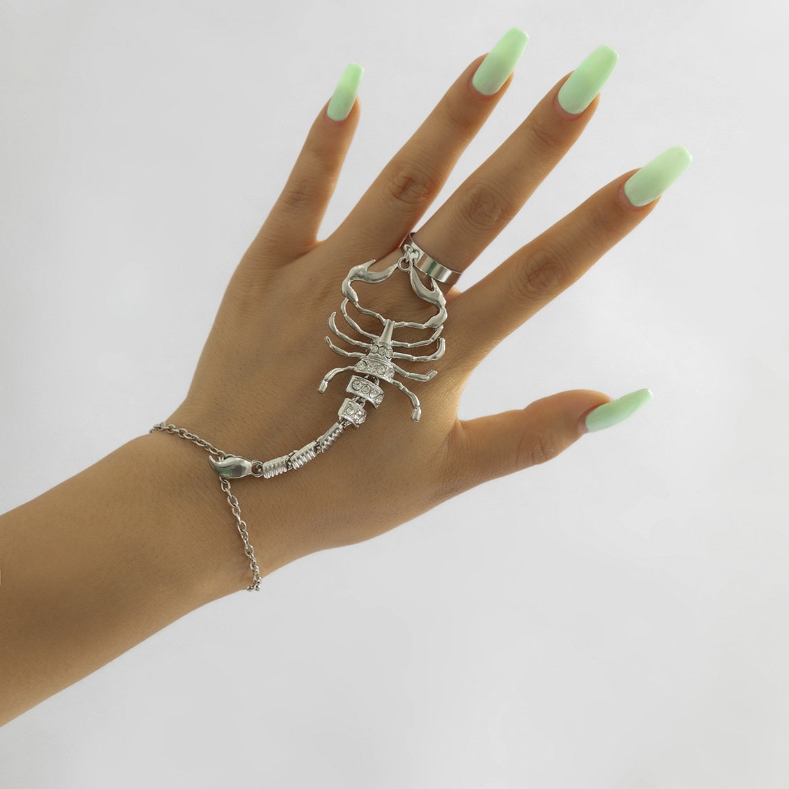 Creative Men Women Metal Bracelets Rings Sliver Chain Punk Wristband Cuffs  Leather Finger Ring, Uniq on Luulla