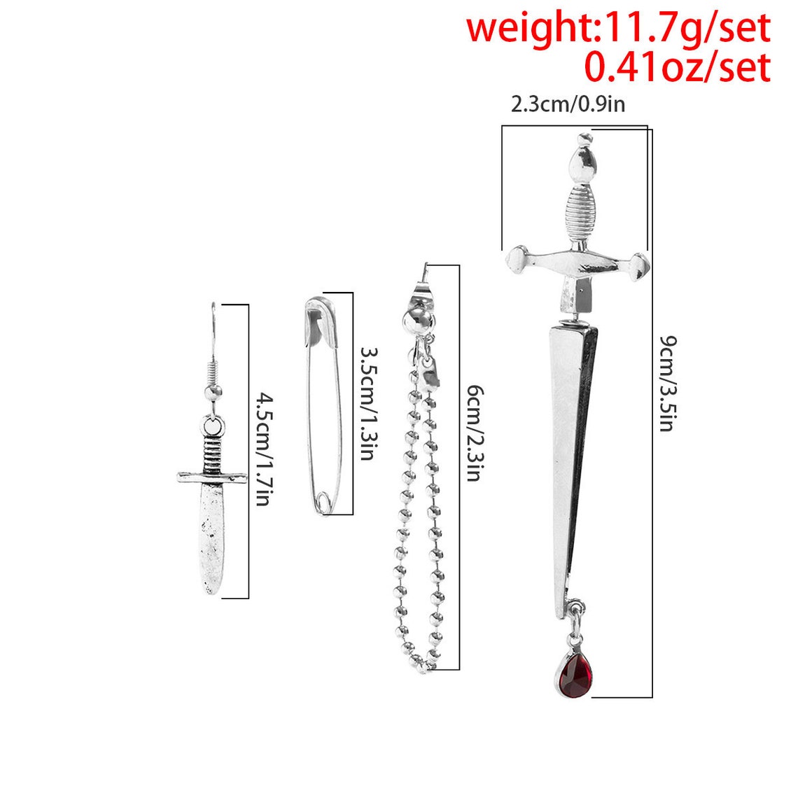 Sword Dagger Pin Ball Chain Earring Set  Sword Dagger Earring image 10