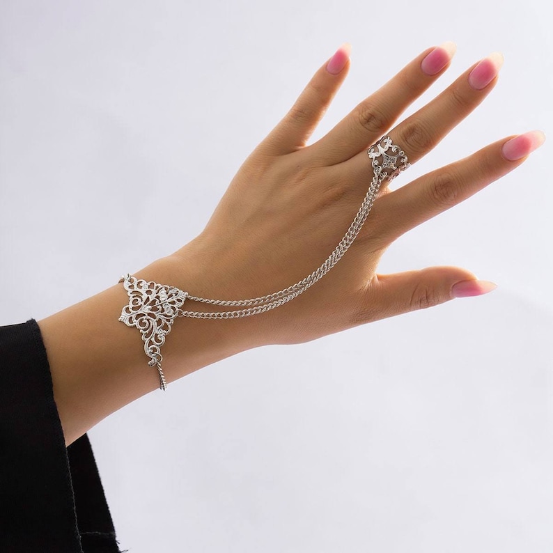 Obmyec Simple Hand Chain Pearl Finger Ring Bracelets India | Ubuy