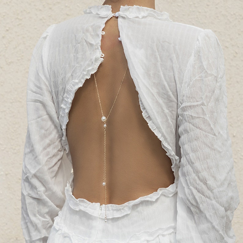 Simple Pearl Back Chain Summer Body Chain Simple Y Necklace image 4