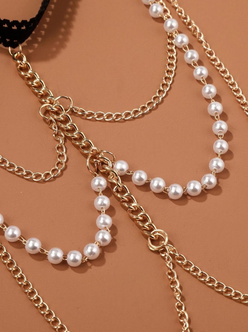 3 Layered Pearl Leg Chain  Bohemian Layered Snake  Charm image 4
