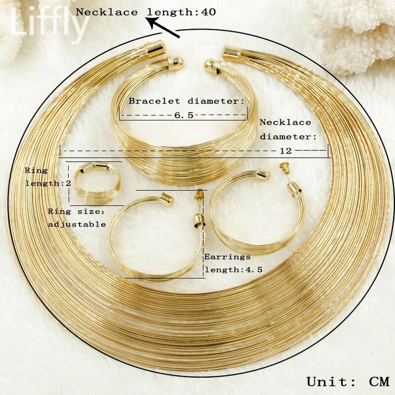 4 Pcs Dubai Gold Necklace Ring Bracelet Earrings Jewelry Set  image 9