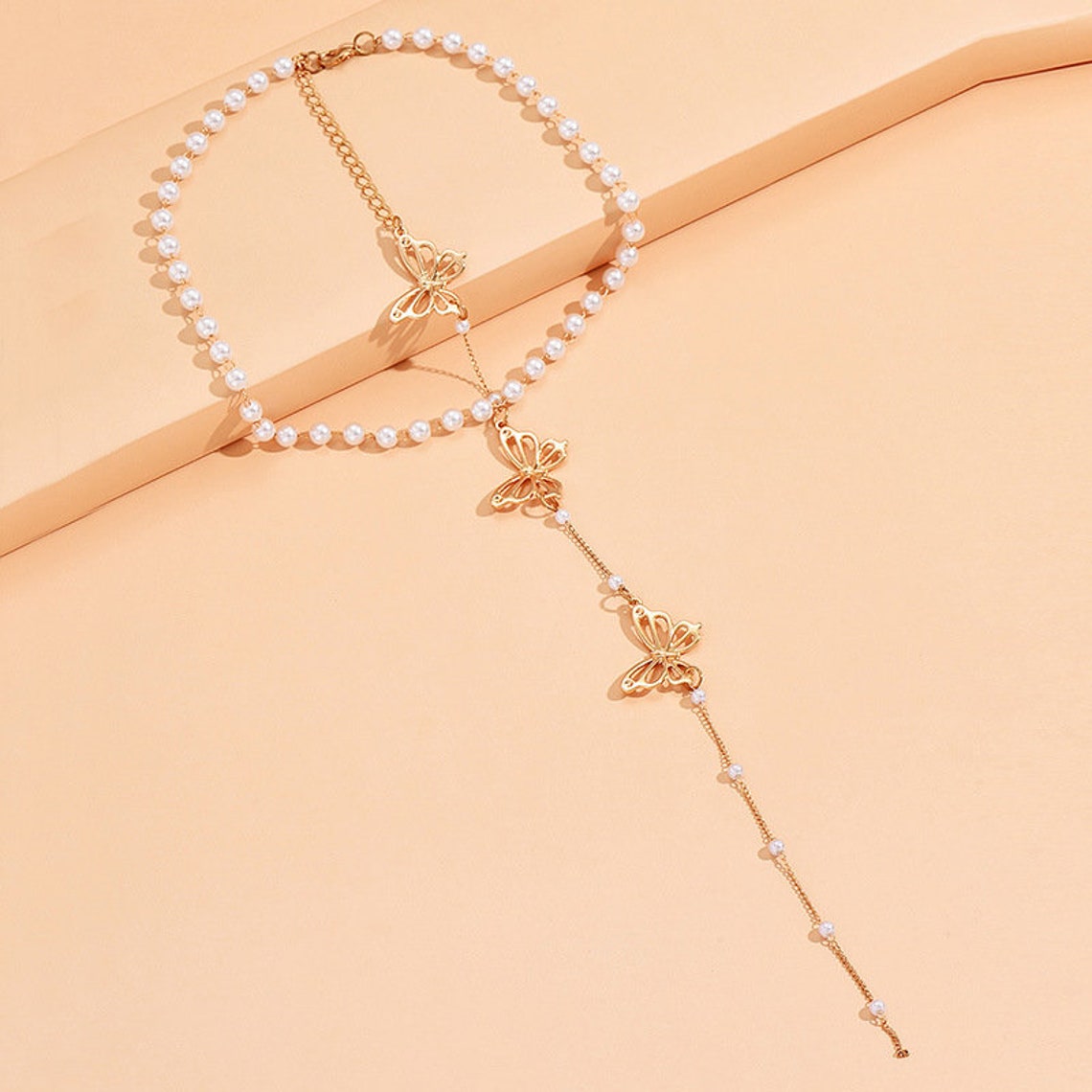 Pearl & Butterfly Backdrop Necklace  Crystal Backdrop image 5