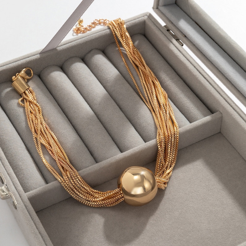 Ball Charm Box Chain Necklace  Layered Ball Charm  image 8