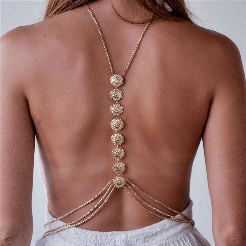 8-Ring Golden Body Chain Layered Sexy Gold Tassels Fashion image 3
