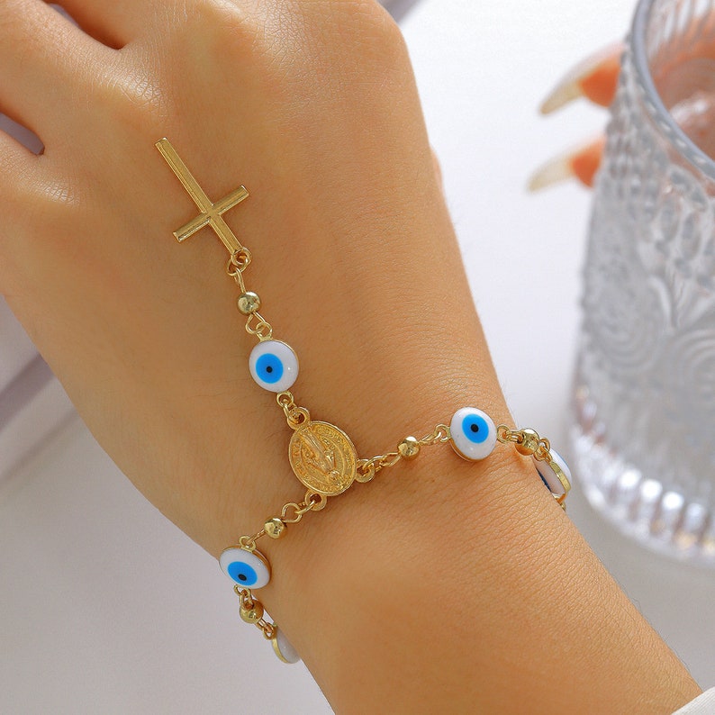 Chic Cross Charm Evil Eye Bracelet Evil Eye Jewelry Beaded image 6