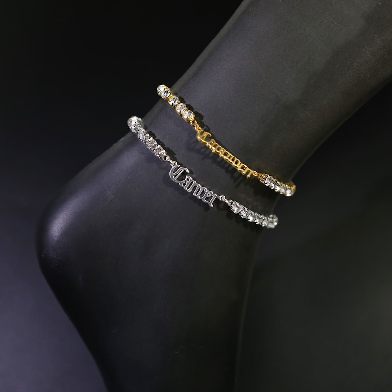 Classic Ankle Bracelet Full Diamond Tennis Chain Zodiac Sign image 10