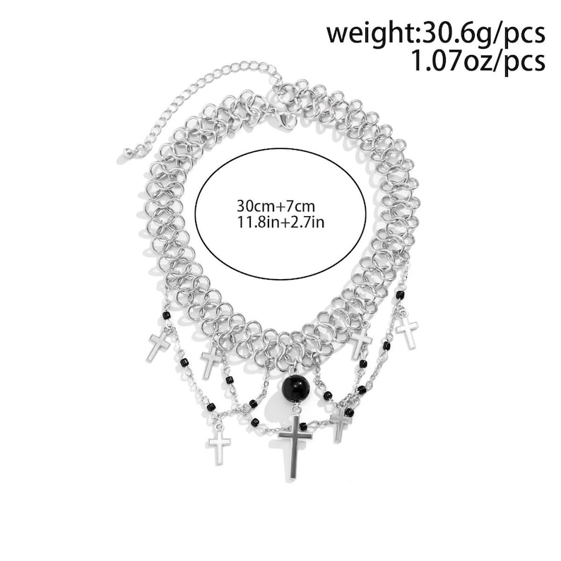 Punk Layered Cross Tassel Collar Choker Necklace Women's Necklaces Tassel Collar Choker Necklace Cross Necklace Gift for Her image 10