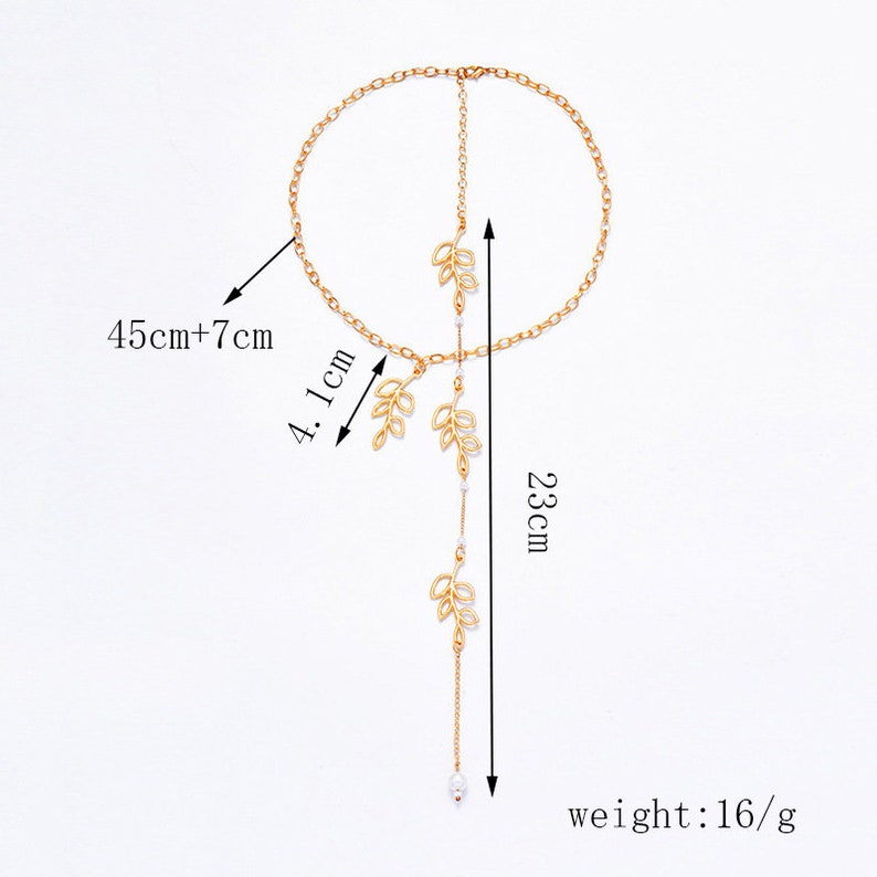Leaf & Bead Decor Back Necklace  Wedding Leaf Necklace image 8