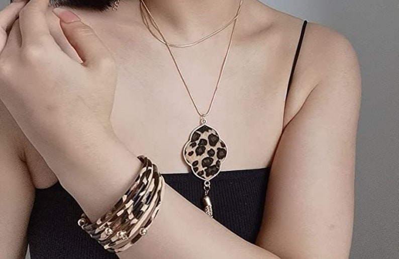 3 Pcs Leather Cuff Leopard Lozenge Shape Set  3 Pieces image 2