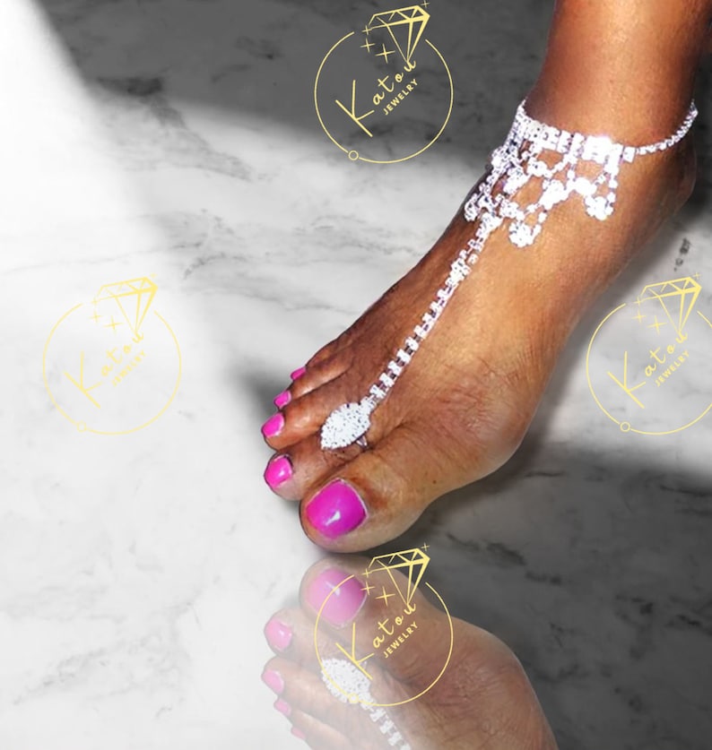 Flower Barefoot Bridal Jewelry Gift  Anklet Beaded Barefoot image 1