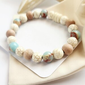 Beachy Surf Style Stretch Bracelet, Natural Rosewood Aromatherapy Essential Oil Diffusing Beads, Australian Made Jewellery Gift for Women