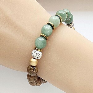 Jade Stone & Gold Bracelet, Elegant Boho Style Natural Dark Wood and Lava Bead Essential Oil Diffuser, Unique Australian Handmade Jewellery