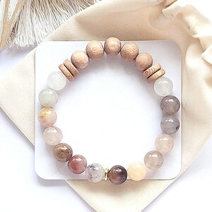 Plum Pink Gemstone Wood Bracelet, Natural Aromatherapy Diffuser Jewellery Handmade Boho Wedding Bracelet Bridesmaid Hamper Gift for Her