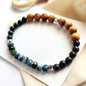 Tourmaline Stretch Bracelet Natural Stone Healing Jewellery Marble Jade Sandalwood Bead Diffuser Blue Green Gemstone Crystal Meditation Wear
