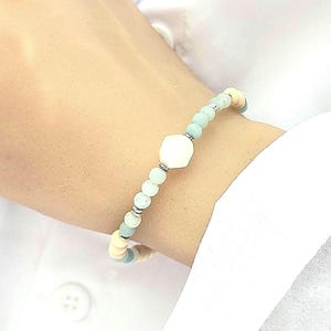 Dainty Blue Sea Glass & Silver Bracelet Natural Wood Wellbeing Essential Oil Diffuser Jewellery Australian Made Beachy Jewellery Gift