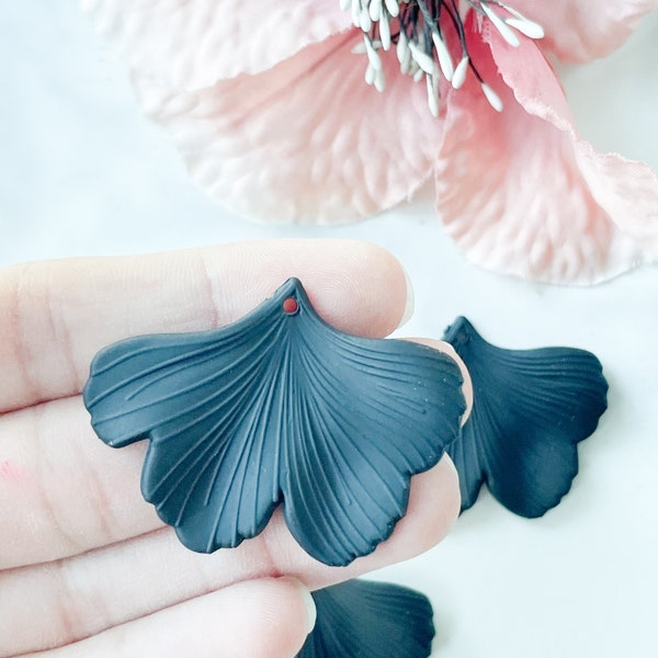 Black Matte Gingko Pendants, Spray Painted Acrylic Charms, Black Big Earring Charms, Gingko Leaf Charms, Earring Charms for Jewelry Making