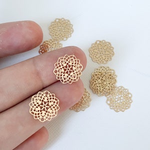 Brass Links Connectors, Etched Metal Embellishments, Long-Lasting Plated, Flower of Life, Light Gold, Brass Connector Charms, Brass Charms