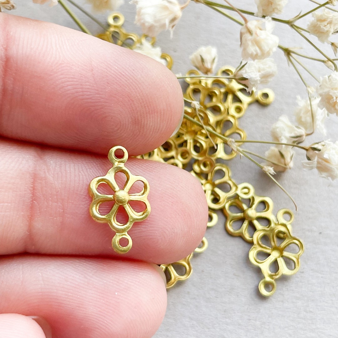Brass Flower Connector Charms, Flower Charms for Earrings, Raw Brass