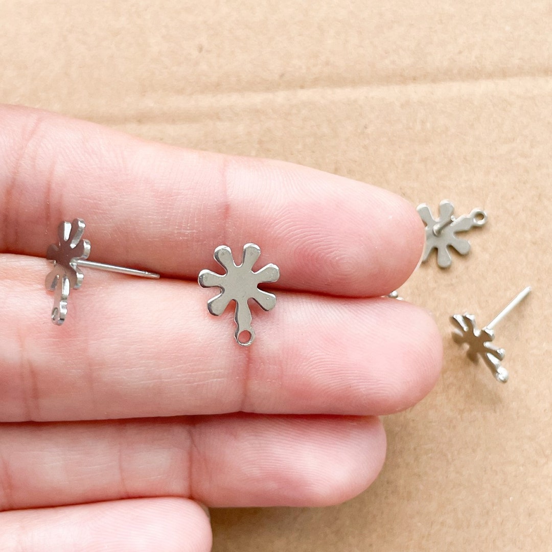 Stainless Steel Stud Earrings Findings, Silver Flower Posts, Post With