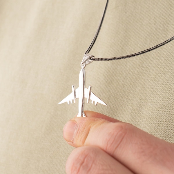 Stainless Steel Airplane Pendant Necklace – Mirror Finish Silver Aircraft Model For Men & Boys