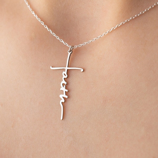 Vertical Faith Necklace, Christian Gift Necklace, Motivational Gift Necklace, Silver Vertical Faith Necklace,Gift For Her,Religious Necklace