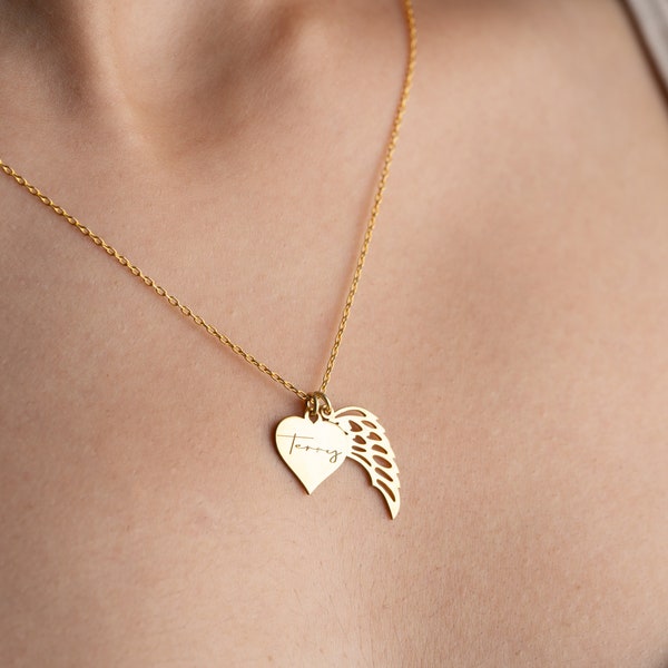 Engraved Text Custom Photo Angel Wing Heart Shaped Jewelry Gifts