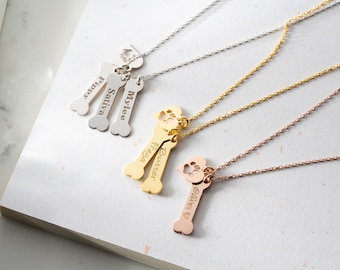 Custom Dog Name Bone And Paw Necklace, Dog Lovers Necklace, Dog Bone and Paw Charm Necklace,Gift For Pet Lovers,Sterling Silver Dog Necklace
