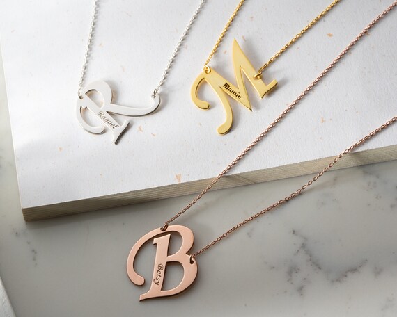 Big letter name necklace hot sale